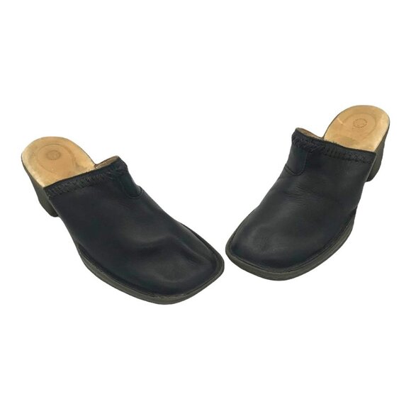 VTG Dr Doc Martens DANA Black Leather Heeled Clogs US 8 Slide Mule 11886 00s Y2K - Picture 5 of 12